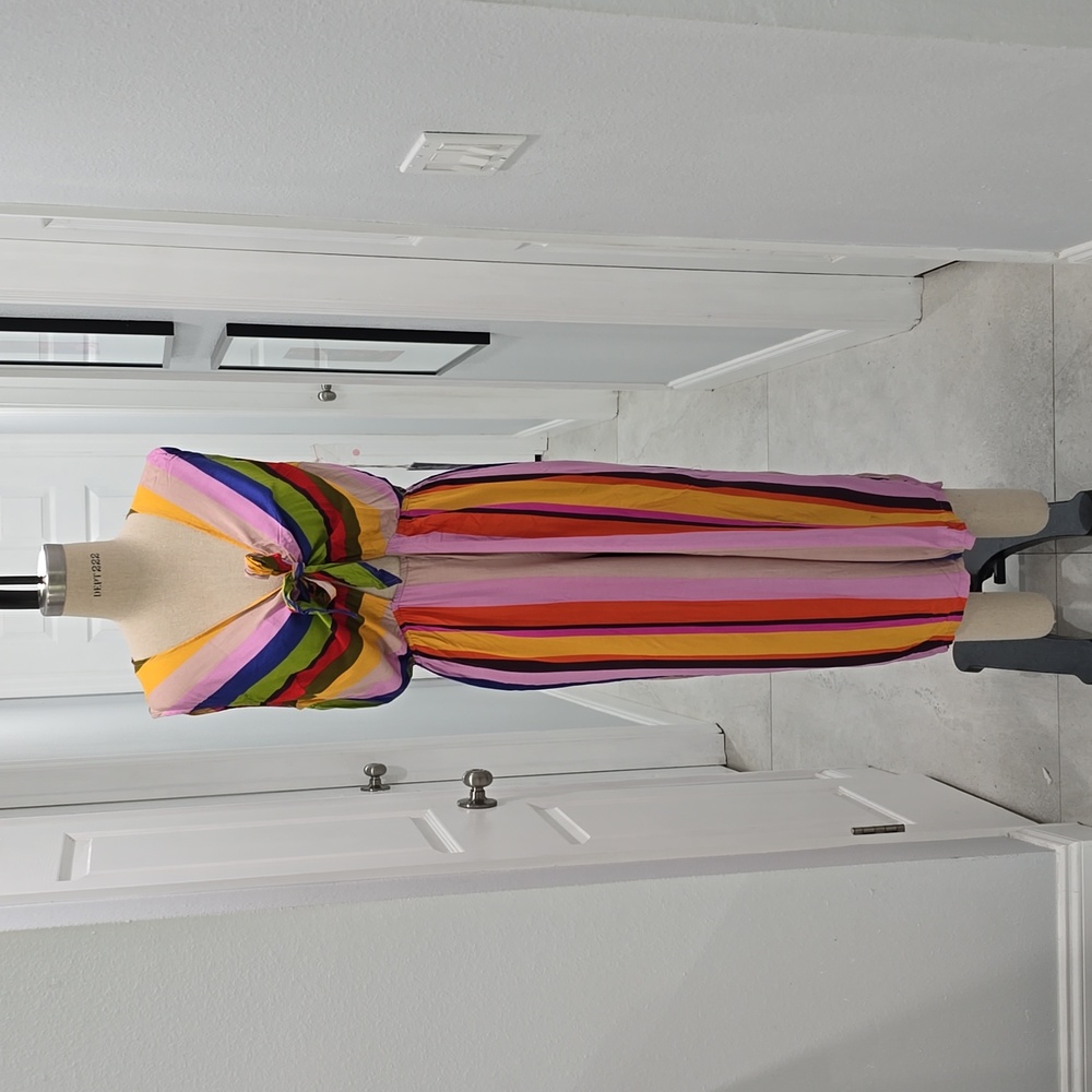 Vibrant Striped Front-Tie Jumpsuit – Adjustable & Fun 🌈